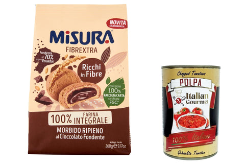Italian Gourmet E.R. Kekse 12x Misura Fibrextra Biscotti Integrali Ripieni di Cioccolato Vollkorn kekse gefüllt mit dunkler Schokolade, 100 % Vollkornmehl, reich an Ballaststoffen, 260 g + Italian gourmet polpa 400g 8002590076436