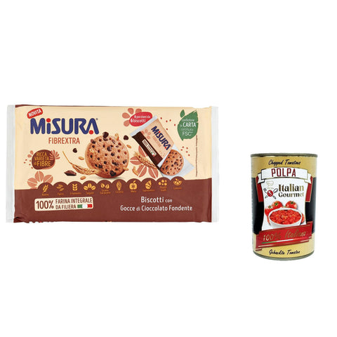 Misura Fibrextra Vollkreidekekse mit dunklen Schokoladentropfen Reich an Ballaststoffen Italienisches Vollkornmehl 6 Teile von 6 Keksen 12x 280 g inkl. Italian Gourmet polpa 400g Original italienisch
