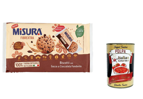 Italian Gourmet E.R. Kekse 12x Misura Fibrextra Vollkreidekekse mit dunklen Schokoladentropfen Reich an Ballaststoffen Italienisches Vollkornmehl 6 Teile von 6 Keksen 280 g + Italian gourmet polpa 400g 8002590081867