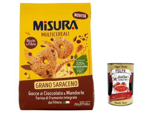 Italian Gourmet E.R. Kekse 12x Misura Multicereali kekse Buchweizen Mehrkornkekse mit Schokoladenstückchen und Mandeln 280 g+ Italian gourmet polpa 400g 8002590069384