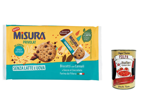 Italian Gourmet E.R. Kekse 12x Misura Privolat Kekse mit Müsli und Schokoladenstückchen Ohne Milch und Eier Italienisches Mehl, biscuits cookies 280g + Italian Gourmet polpa 400g 8002590081843