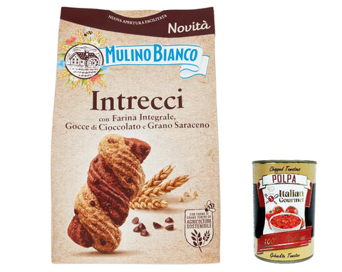 Mulino Bianco Intrecci Biscotti kekse mit Vollkornmehl, cookies Tropfen Schokolade und Buchweizen 300 g 12x Original italienisch inkl. Italian Gourmet Polpa 400g