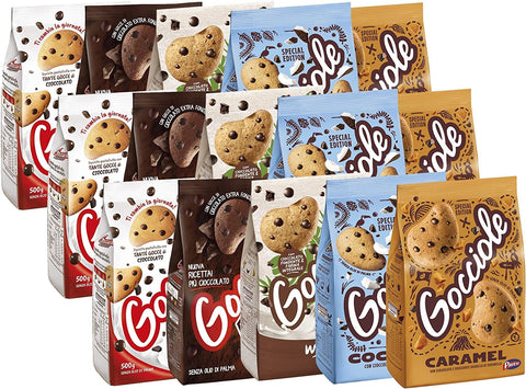 Pavesi Maxi Mix - Assorted Pack with Chocolate, Caramel, Coconut, Wild and Extra Dark Gocciole- Kekse mit Schokoladentropfen 15x Original italienisch