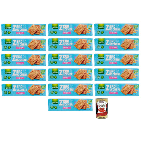 Gullon Gullón Fibra Biscotti Zero Zuccheri,Ballaststoffreiche Kekse mit Süßungsmitteln Zuckerfreie,Packung mit 170g 16x Original italienisch inkl. Italian Gourmet Polpa di Pomodoro 400g Dose
