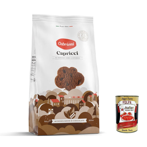 Cabrioni Capricci con Cacao e Gocce di Cioccolato, Schokoladenkekse, kekse mit Kakao- und Schokoladenchips, cookie biscuits 650 gr 3x Original italienisch inkl. Italian Gourmet Polpa 400g