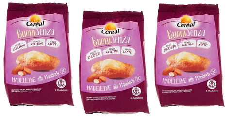 Italian Gourmet E.R. Kekse 3x Céréal BuoniSenza Madeleine alle Mandorle Mandel Madeleines Ideal zum Frühstück Süßer Snack mit Mandelgeschmack glutenfrei, milchfrei und zuckerfrei 180g Packung 3175681232877