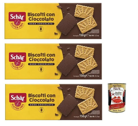 Italian Gourmet E.R. Kekse 3x Dr. Schär Biscotti Senza Glutine con Cioccolato Fondente,Glutenfreie Kekse mit dunkler Schokolade,Süße Snacks 150g + Italian Gourmet Polpa di Pomodoro 400g Dose 8032804040014