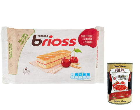 Ferrero Brioss Ciliegia Cherry Kirsche Kuchen Packung mit 10 Snacks, 280 g 3x Original italienisch inkl. Italian Gourmet Polpa 400g