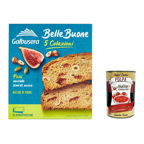 Galbusera Belle Buone Fette Spesse con fichi nocciole e semi di zucca Snacks mit Feigen Haselnüsse und Kürbiskerne 200g (5x 40g) 3x Original italienisch inkl. Italian Gourmet Polpa 400g