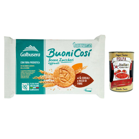 Galbusera BuoniCosì, Kekse ohne Zuckerzusatz mit 4 Cerealien und reich an Ballaststoffen, cookies buscuits 3x 300g inkl. Italian Gourmet polpa 400g Original italienisch