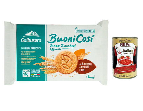 Italian Gourmet E.R. Kekse 3x Galbusera BuoniCosì, Kekse ohne Zuckerzusatz mit 4 Cerealien und reich an Ballaststoffen, cookies buscuits, 300g + Italian Gourmet polpa 400g 8002190001807