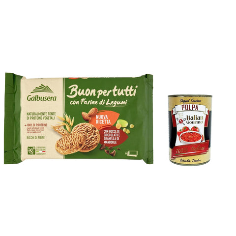 Galbusera Buonpertutti, Kekse mit Hülsenfruchtmehl, Stücken dunkler Schokolade und gehacktem Mundorle 3x 260g inkl. Italian Gourmet polpa 400g Original italienisch