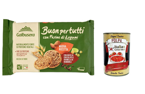 Italian Gourmet E.R. Kekse 3x Galbusera Buonpertutti, Kekse mit Hülsenfruchtmehl, Stücken dunkler Schokolade und gehacktem Mundorle 260g + Italian Gourmet polpa 400g 8002190006185