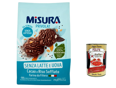 Misura Privolat Kekse mit Kakao und Puffreis | Ohne Milch und Eier | Buscuits cookies Packung mit 290g 3x Original italienisch inkl. Italian Gourmet Polpa 400g