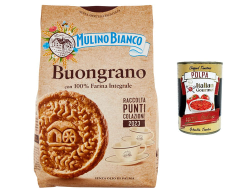 Mulino Bianco Buongrano Kekse mit knusprigem Dinkelvollkorn, 100 % Vollkornmehl 3x 350g inkl. Italian Gourmet polpa 400g Original italienisch