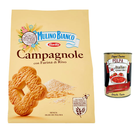 Mulino Bianco Campagnole Shortbread-Kekse mit Reismehl 700g 3x Original italienisch inkl. Italian Gourmet Polpa 400g
