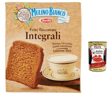 Mulino Bianco Fette biscottate Le Integrali 315g Vollkorn Zwieback Kekse 3x Original italienisch inkl. Italian Gourmet Polpa 400g