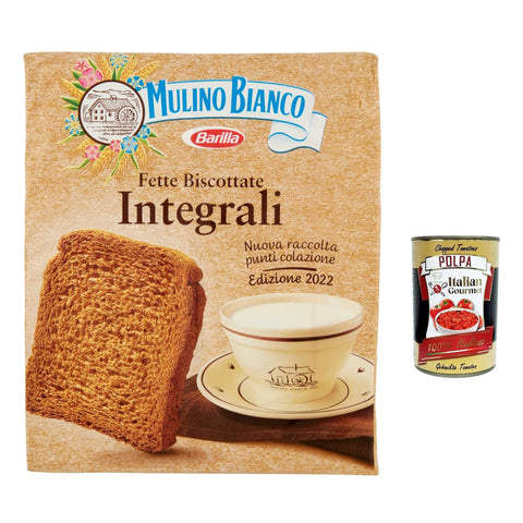 Mulino Bianco Fette biscottate Le Integrali 315g Vollkorn Zwieback Kekse 3x Original italienisch inkl. Italian Gourmet Polpa 400g