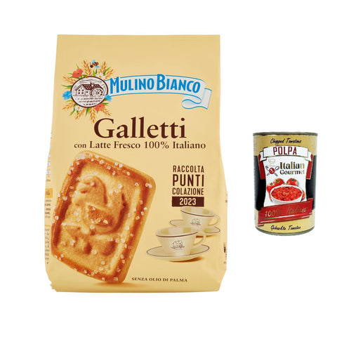 Mulino Bianco Galletti Kekse mit 100 % italienischer Frischmilch 350 g Biscuits cookie 3x Original italienisch inkl. Italian Gourmet Polpa 400g
