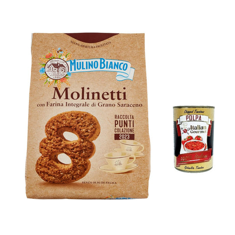 Mulino Bianco Molinetti Biscuits Shortbread Vollmehl und Buchweizen kekse, Frühstück voller Geschmack 800 g + Italian giourmet polpa 3x 400g Original italienisch