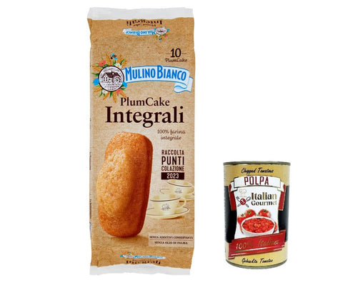 Mulino Bianco Plumcake integrali Vollkorn Pflaumenkuchen-Snack mit 100 % Vollkornmehl 10 Stück 330 g 3x Original italienisch inkl. Italian Gourmet Polpa 400g