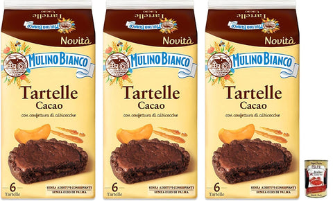 Mulino Bianco Tartelle Cacao,Süße Snacks,Kakaokuchen mit Aprikosenfüllung,Packung mit 288g, jede Packung enthält 6 Kuchen à 48g 3x Original italienisch inkl. Italian Gourmet Polpa di Pomodoro 400g Dose