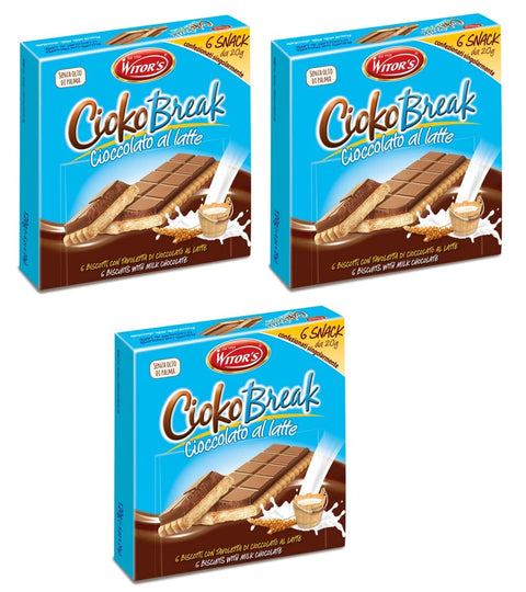 Witor's Cioko Break Cioccolato al Latte Kekse mit Milch Schokoriegel 120g Jede Packung Enthält 6 Einzeln Verpackte Snacks von 20g 3x Original italienisch
