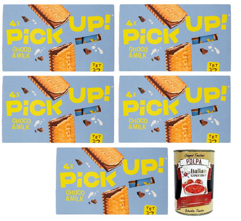 Pick Up Choco & Milk,Milchschokolade Tafel mit Milchcreme Füllung im Doppelkeks,128g Packung,Jede Packung enthält 4 Kekse à 28g 5x Original italienisch inkl. Italian Gourmet Polpa di Pomodoro 400g Dose