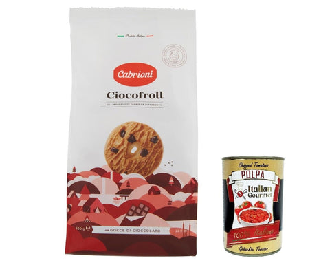 Italian Gourmet E.R. Kekse 6x Cabrioni Ciccofroll con Cacao e Gocce di Cioccolato, Schokoladenkekse, kekse mit Kakao- und Schokoladenchips, cookie biscuits 650 gr + Italian gourmet polpa 400g 8000155507500