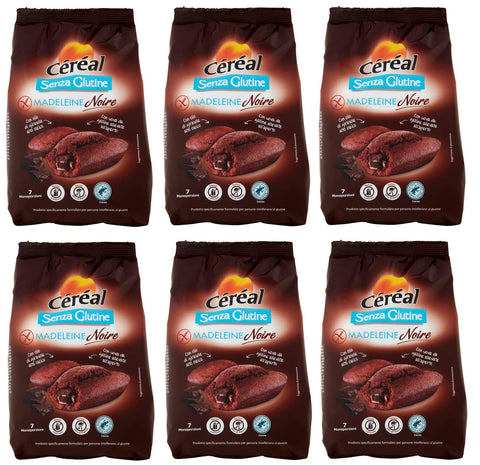 Céréal Madeleine Noire Senza Glutine Süßer Snack mit Kakaofüllung Glutenfrei 200g Beutel 6x Original italienisch