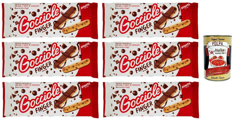 Pavesi GOCCIOLE FINGER, Keks mit Schokolade bedeckt, Feiner Mürbeteig mit vielen Schokoladenstückchen 120g 6x Original italienisch inkl. Italian Gourmet Polpa 400g