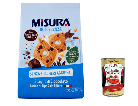 Italian Gourmet E.R. Kekse 6x Misura Dolcesenza Kekse mit Schokoladenstückchen, Ohne Zuckerzusatz , biscuits cookies 290g + Italian Gourmet polpa 400g 8002590013240