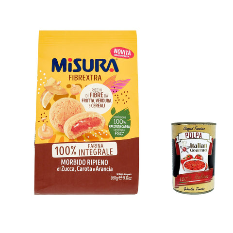 Misura Frollino Integrale Fibrextra Vollkorn Kekse Shortbread mit Kürbis -, Karotten - und Orangenfüllung, 100 % Vollkornmehl 6x 260 g inkl. Italian Gourmet polpa 400g Original italienisch