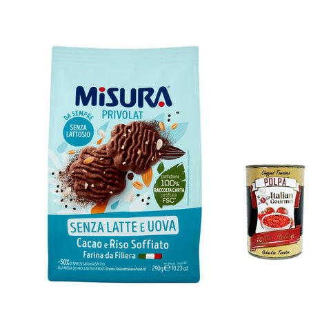 Misura Privolat Kekse mit Kakao und Puffreis | Ohne Milch und Eier | Buscuits cookies Packung mit 6x 290g inkl. Italian Gourmet polpa 400g Original italienisch