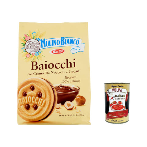 Mulino Bianco Baiocchi Schokolade Biscuits Reigel Kekse Kuchen mit Schokolade 260 g Snack cookies 6x Original italienisch inkl. Italian Gourmet Polpa 400g