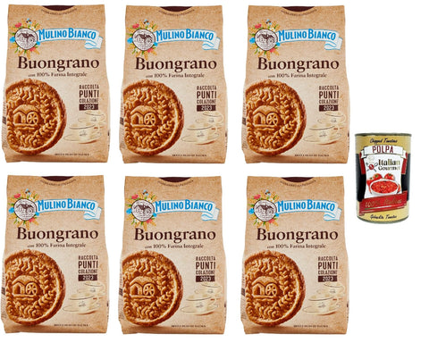Mulino Bianco Buongrano Kekse mit knusprigem Dinkelvollkorn, 100% Vollkornmehl 6x 350g inkl. Italian Gourmet polpa 400g Original italienisch
