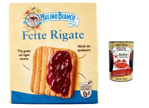Mulino Bianco Fette biscottate Le fette rigate 315 g Zwieback Kekse 6x Original italienisch inkl. Italian Gourmet Polpa 400g