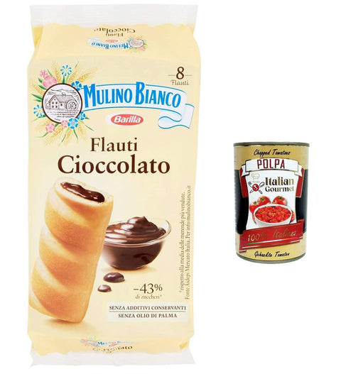 Italian Gourmet E.R. Kekse 6x Mulino Bianco Flauti , Snacks mit Schokolade, kuchen süßer Snack für zwischendurch - 280 gr + Italian Gourmet polpa 400g 8076800000382