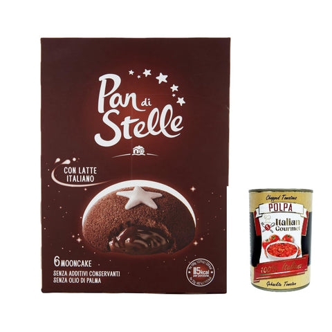 Mulino Bianco Kekse Mooncake Pan di Stelle, Tortino al Cioccolato, Schokoladenkuchen, Kuchen mit Kakao 6x 210g inkl. Italian Gourmet polpa 400g Original italienisch