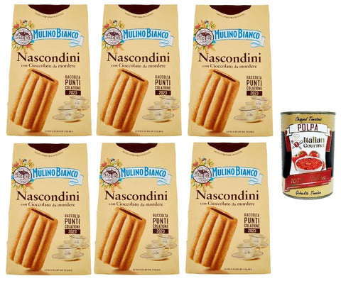 Mulino Bianco Nascondini Shortbread Kekse mit Schokolade zum Anbeißen biscuits cookies, 330 g 6x Original italienisch inkl. Italian Gourmet Polpa 400g
