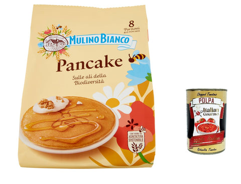 Italian Gourmet E.R. Kekse 6x Mulino Bianco Pancake Pfannkuchensnack 100 % frische italienische Milch und nachhaltiges Mehl 4 Stück 280 g + Italian gourmet polpa 400g 8076809579476