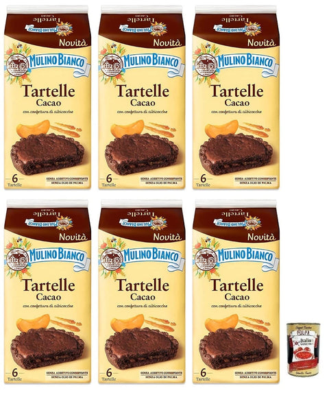 Mulino Bianco Tartelle Cacao,Süße Snacks,Kakaokuchen mit Aprikosenfüllung,Packung mit 288g, jede Packung enthält 6 Kuchen à 48g 6x Original italienisch inkl. Italian Gourmet Polpa di Pomodoro 400g Dose