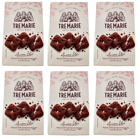 Tre Marie Ancora Uno Frolla al Cacao con Gocce di Cioccolato Kekse Kakao Kekse mit Tropfen aus Dunkler Schokolade Biscuits 315g Packung 6x Original italienisch