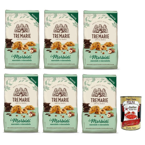 TreMarie Tre Marie Biscotti i Morbidi Nocciole e Cioccolato, Kekse mit Schokoladentropfen und knackigen Haselnusskörnern 6x 300g inkl. Italian Gourmet Polpa di Pomodoro 400g Dose Original italienisch