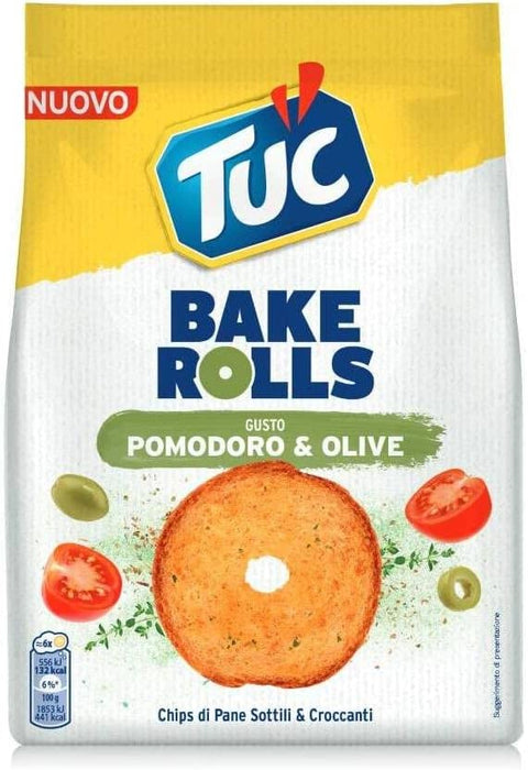 Tuc Bake Rolls, dünne und knusprige Brotchips mit Tomaten Oliven Geschmack 6x150g Original italienisch Kekse