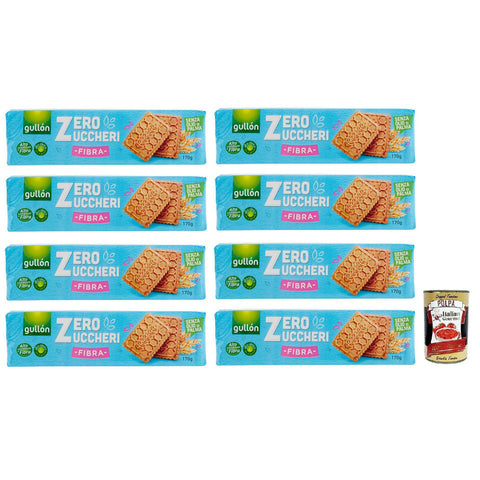Gullon Gullón Fibra Biscotti Zero Zuccheri, Ballaststoffreiche Kekse mit Süßungsmitteln Zuckerfreie, Packung mit 8x 170g inkl. Italian Gourmet Polpa di Pomodoro 400g Dose Original italienisch