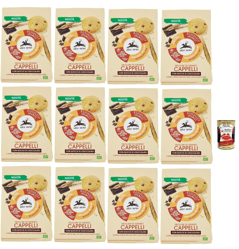 Italian Gourmet E.R. Kekse Alce Nero Frollini di grano Cappelli con gocce di cioccolato Weizenkekse mit dunkle Schokoladentropfen Kekse 12x 250g + Italian Gourmet polpa 400g 8032804040014