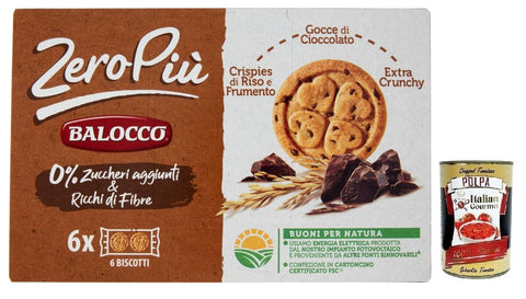 Italian Gourmet E.R. Kekse Balocco Zero Più Biscotti Ohne Zuckerzusatz,Kekse mit Reis- und Weizencrispies,Schokoladentropfen und Extra Crunchy 210g + Italian Gourmet Polpa di Pomodoro 400g Dose 8001100071046