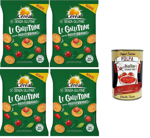 Italian Gourmet E.R. Kekse Céréal Le gallettine Gusto Mediterraneo Kekse mit mediterranem Geschmack 4x 70gr + Italian Gourmet polpa 400g 8032804040014