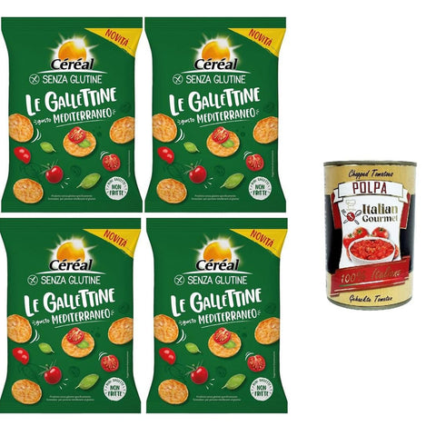 Céréal Le gallettine Gusto Mediterraneo Kekse mit mediterranem Geschmack 4x 70gr inkl. Italian Gourmet polpa 400g Original italienisch
